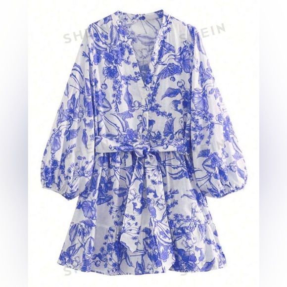 SHEIN Dresses & Skirts - SHEIN Privé Blue Random Print Simple Daily Dress size 0X / 12 worn once